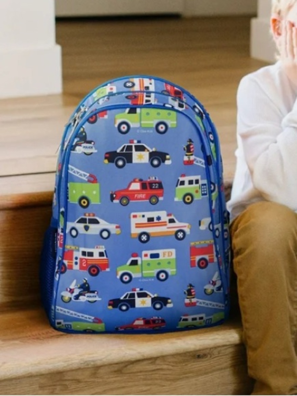 Wildkin Kids Backpack with Police and Fire Trucks on It